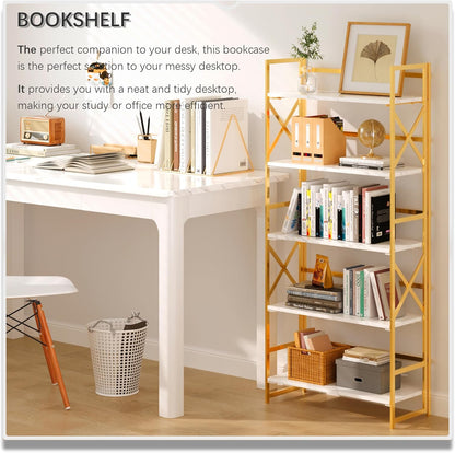 4NM 5 Tiers No Assembly Book Shelves, 51.2" H Folding Bookshelf Bookcase Open Industrial Foldable