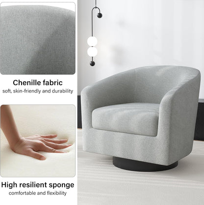 Swivel Barrel Accent Chair, Modern Round Chenille Fabric Arm Chair for Living Room, Bedroom, Comfy