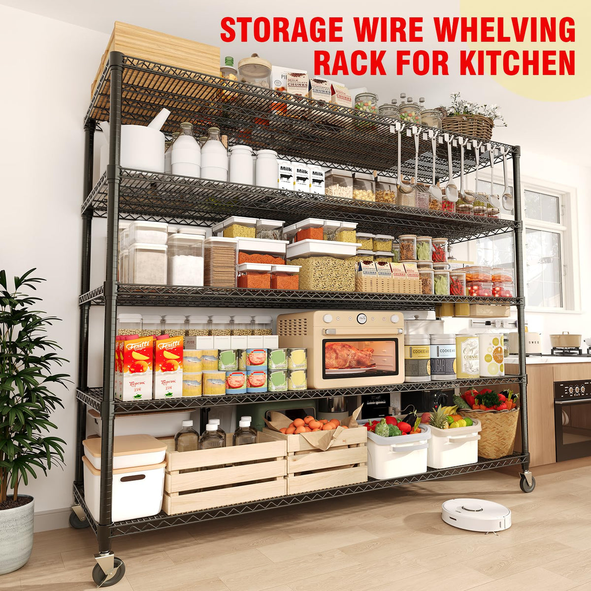 Garvee 5-Tier Storage Shelves Metal Shelving Units with Wheels for Garage