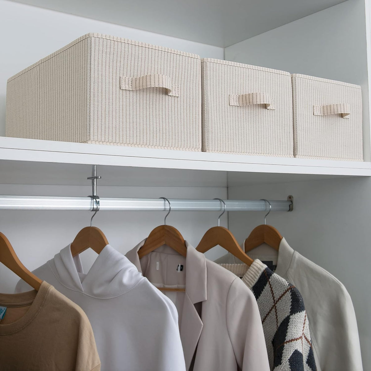 StorageWorks Storage Baskets for Shelves, Foldable Fabric Closet Storage Bins with Handles, Fabric