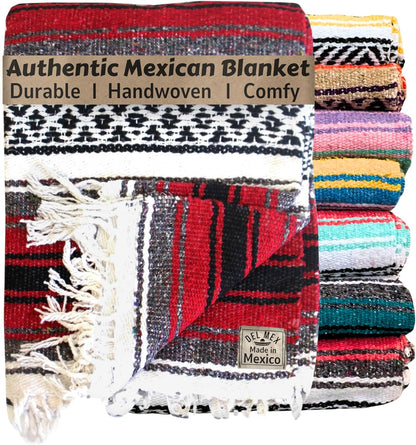 Del Mex Classic Mexican Blanket, Large Authentic Woven Falsa Throw (70"x50"), Artisan Southwest