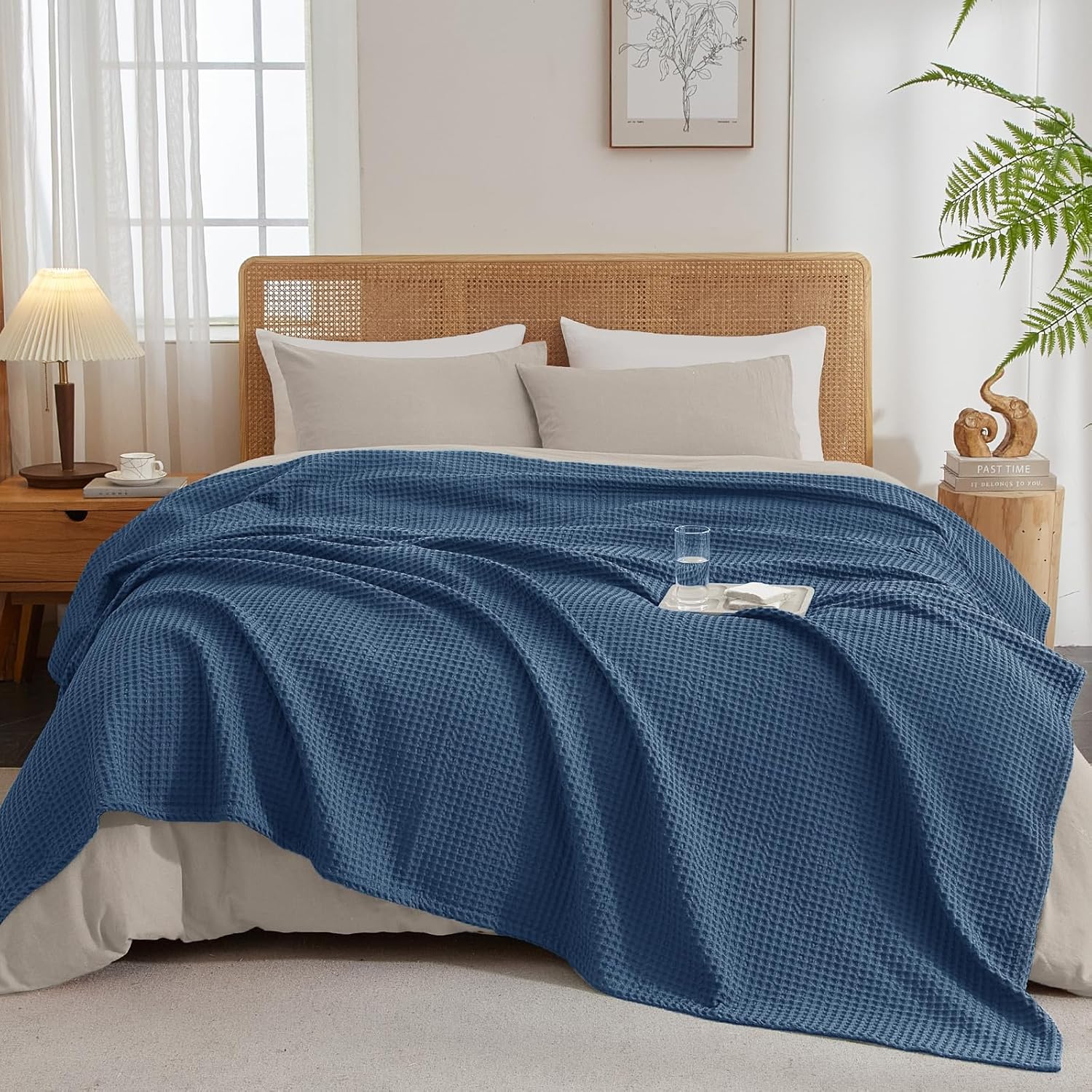 PHF Ultra Soft Waffle Weave Blanket King Size 104"x 90"- Washed Lightweight Breathablee Cozy Woven