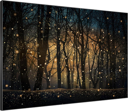 SIGNWIN 60"x72" Extra Large Framed Wall Art Magical Firefly Night Forest, Enchanted Woodland Scene