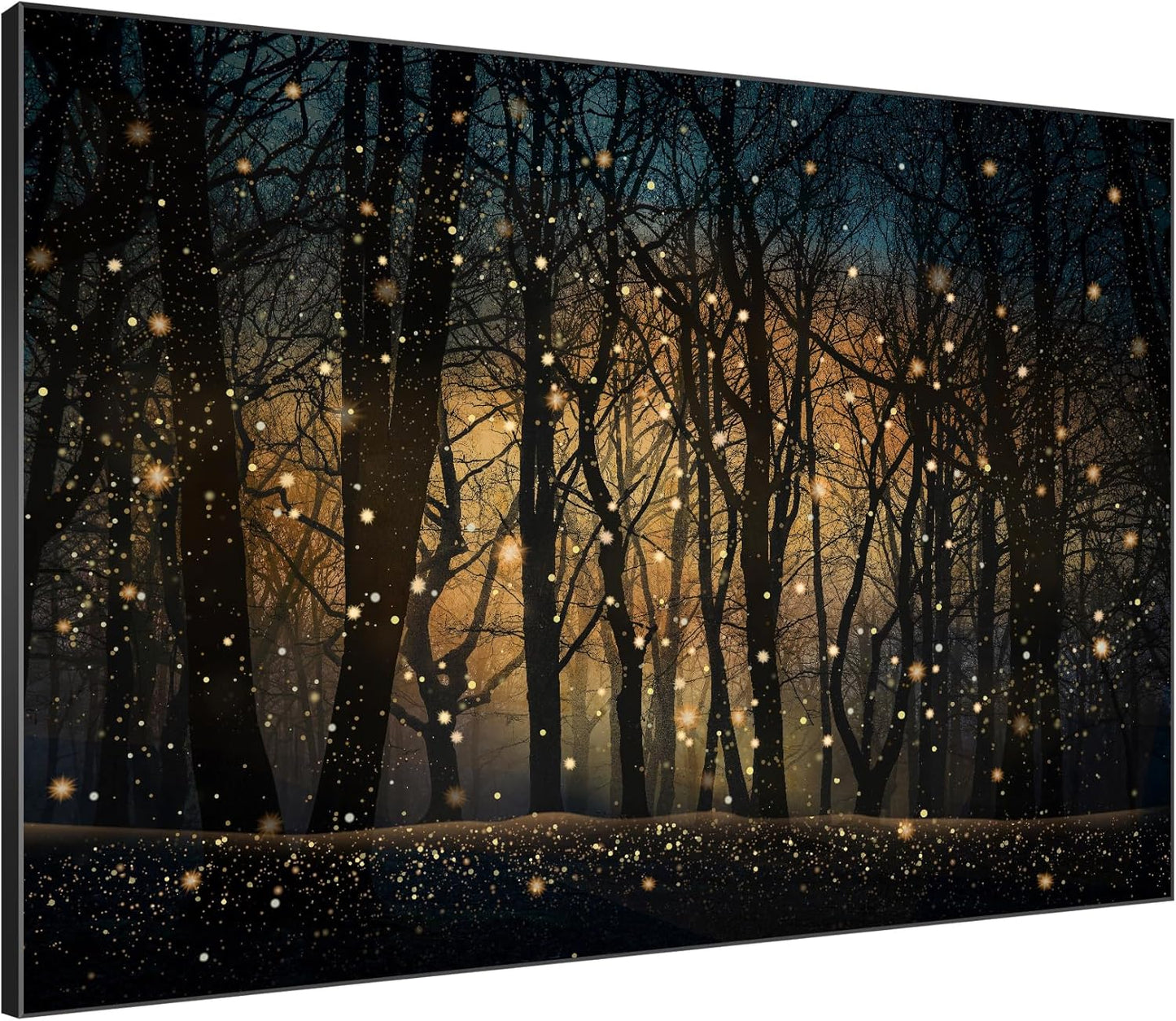 SIGNWIN 36"x46" Extra Large Framed Wall Art Magical Firefly Night Forest, Enchanted Woodland Scene