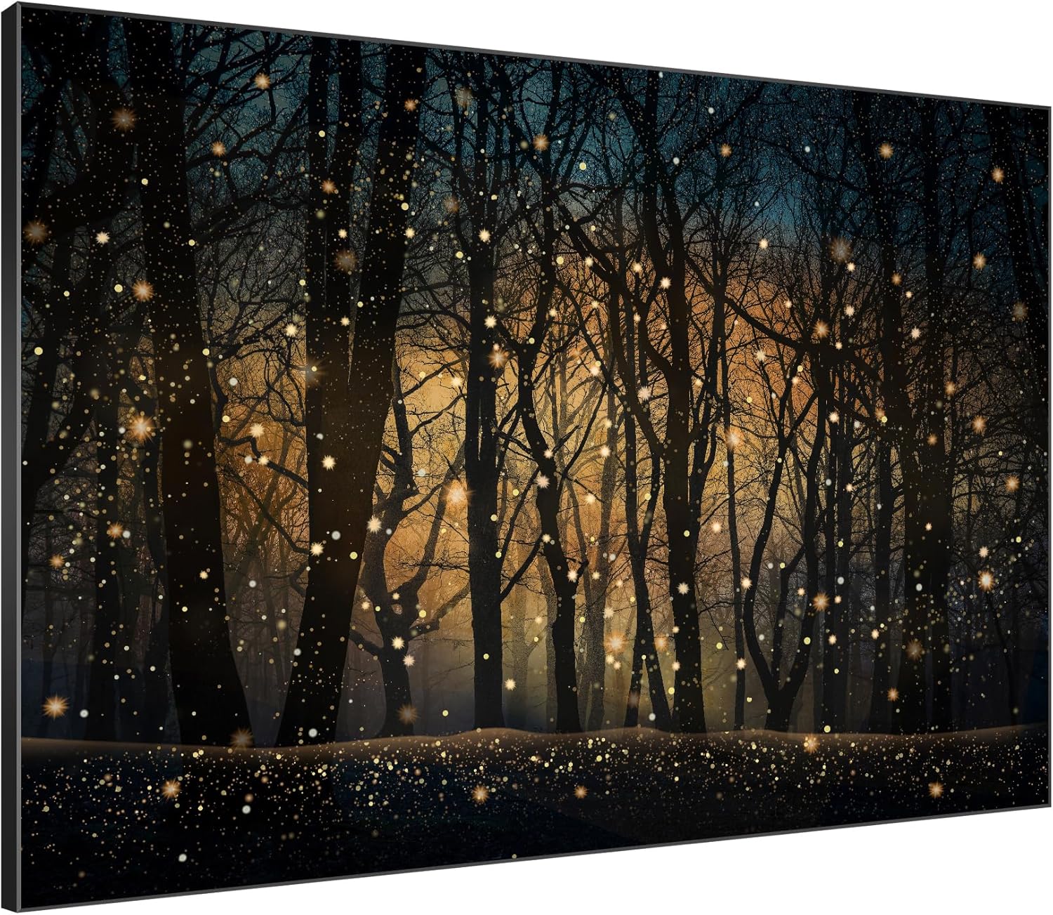 SIGNWIN 36"x46" Extra Large Framed Wall Art Magical Firefly Night Forest, Enchanted Woodland Scene