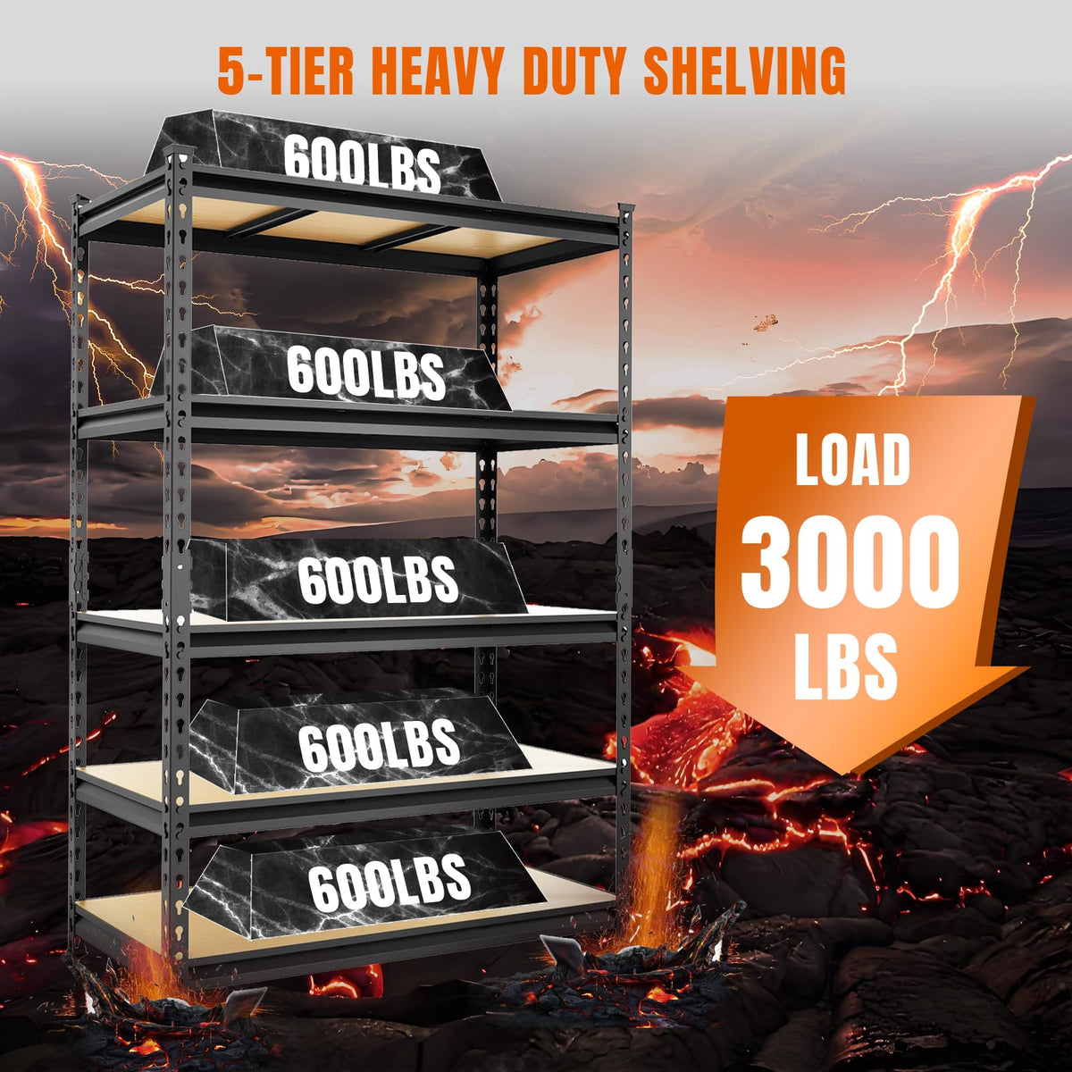 Big RED Storage Shelving Unit, 5-Tier Adjustable, Heavy Duty Metal Garage Shelves/Utility Rack for