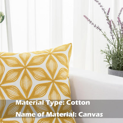 HWY 50 Yellow Decorative Throw Pillow Covers 18x18 Inch (1 Piece), Embroidered Cotton Farmhouse