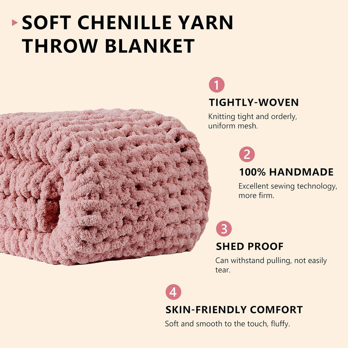 L'AGRATY Chunky Knit Blanket Throw: 72''x84'' Chenille Chunky Knitted Throw Blanket for Bed Couch
