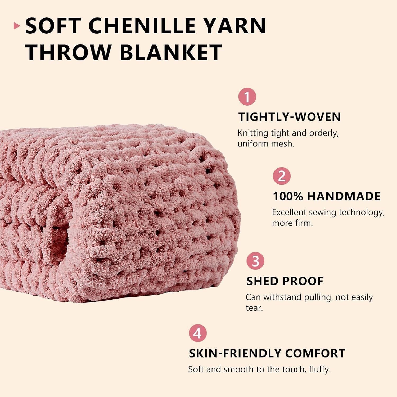 L'AGRATY Chunky Knit Blanket Throw: 72''x84'' Chenille Chunky Knitted Throw Blanket for Bed Couch