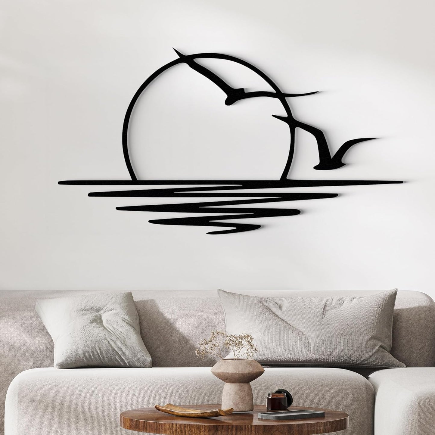 Wita Home Sunset with Seagulls Metal Wall Mounted Art, Handcrafted Metal Home Decor with Static