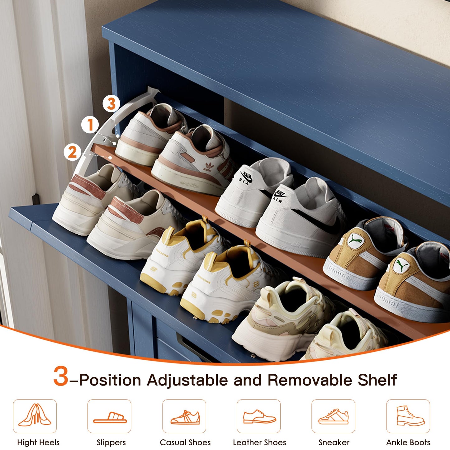 Nicetree Shoe Cabinet for Entryway, 3 Flip Drawers Shoe Storage Cabinet with 3-Tier Adjustable