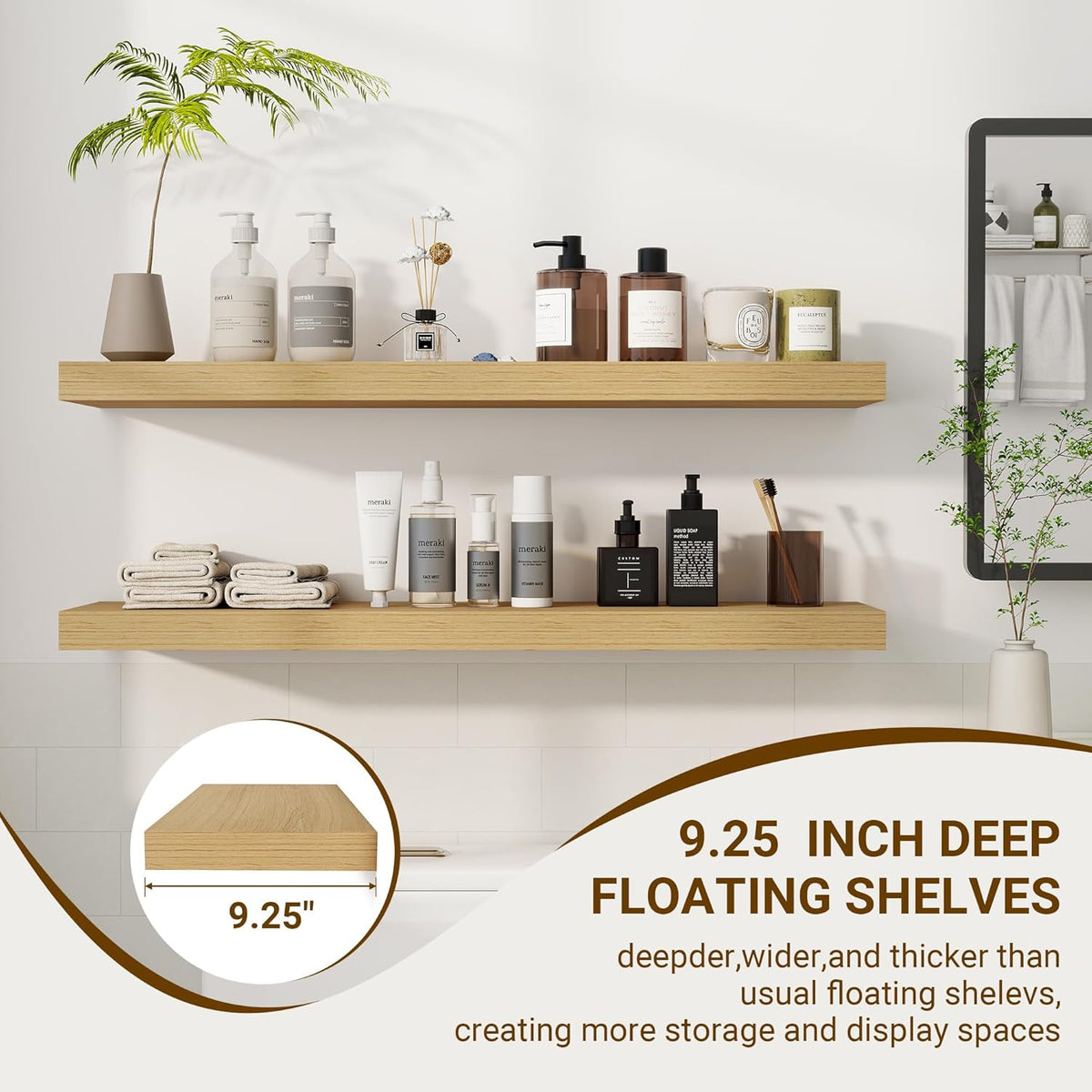 36 Inch Floating Shelves, 3D Textured Wood Grain, 36"x9.25"x1.5" Inch Deep Floating Shelves for