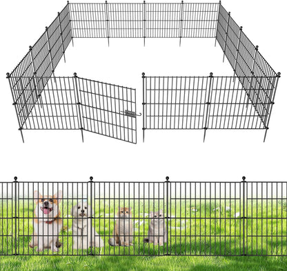 10 Panels No Dig Decorative Outdoor Garden Fence with Gate for Yard, 24 in(H) X 20 ft(L) Animal
