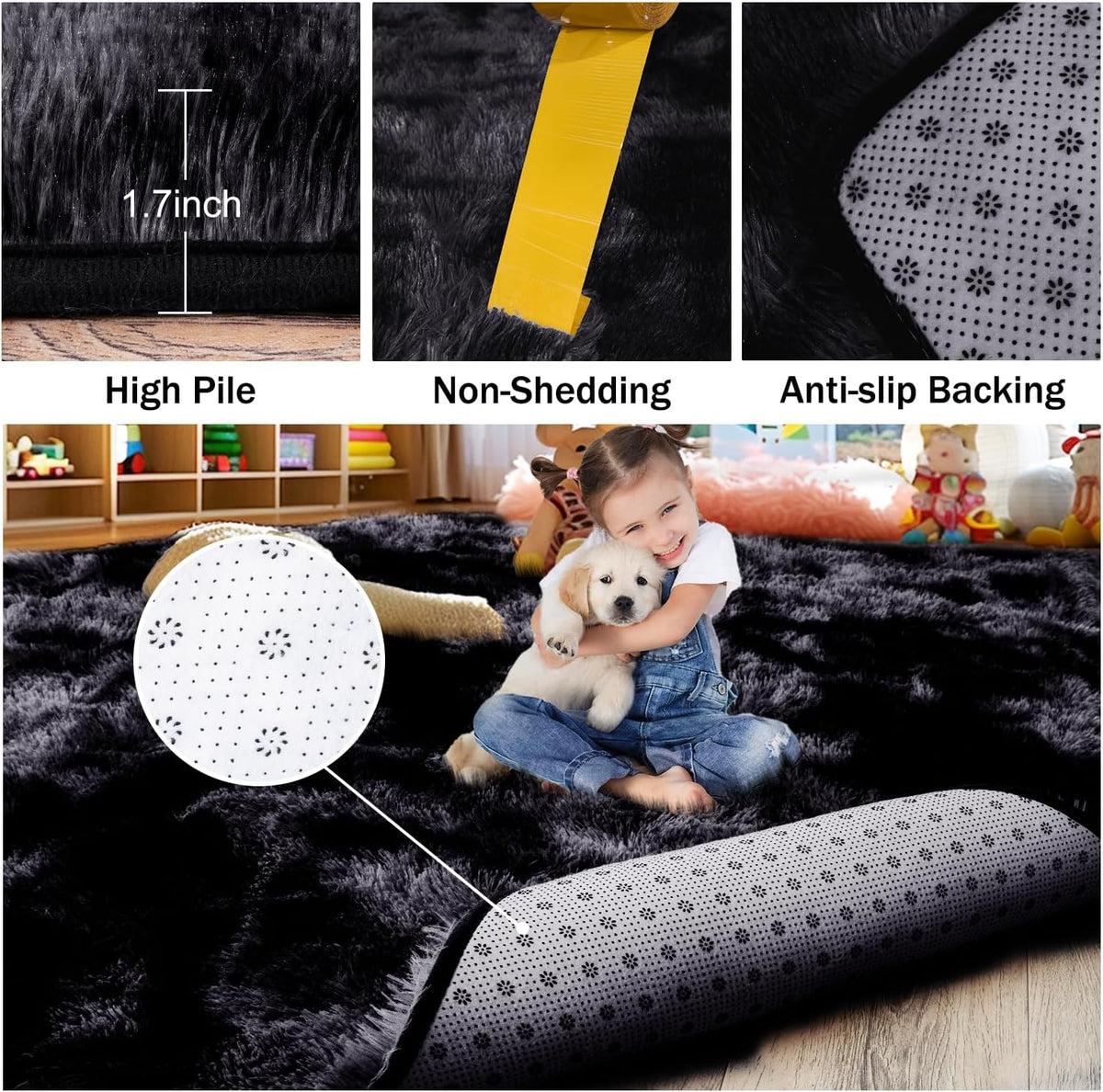 Rezutan Area Rugs 9x12 Living Room, Large Fluffy Rug for Bedroom, Soft Shag Shaggy Fuzzy Carpets