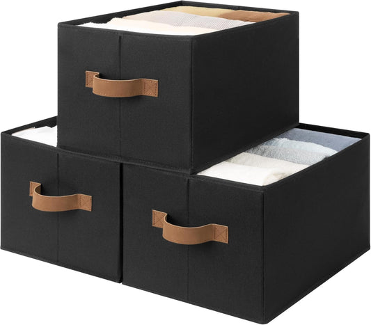 StorageWorks Storage Baskets for Shelves, Foldable Fabric Closet Storage Bins with Handles, Clothes