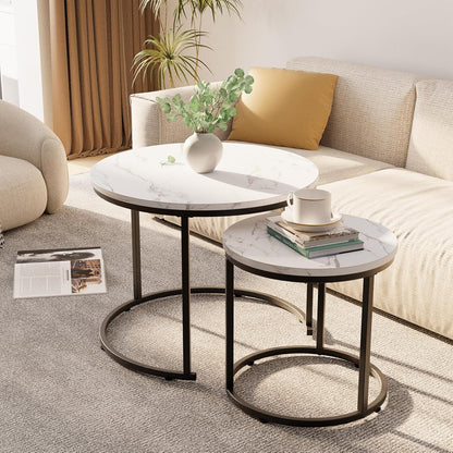 aboxoo Round Nesting Coffee Table Side Table Set of 2 End Tables for Living Room Bedroom Balcony