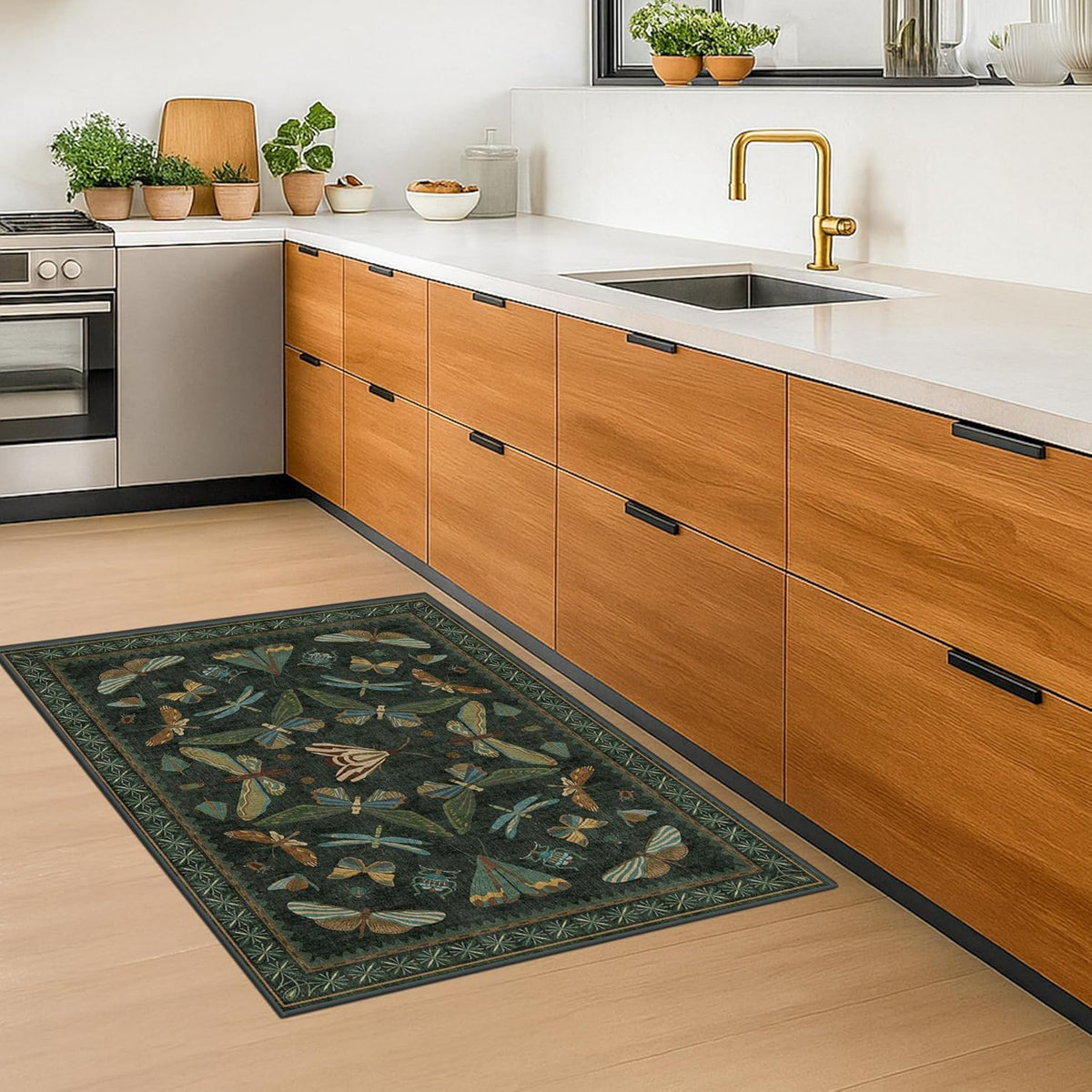 2x3 Entry Way Rugs Indoor - Dark Green Small Throw Rug for Kitchen, Bathroom, Insect Boho Design