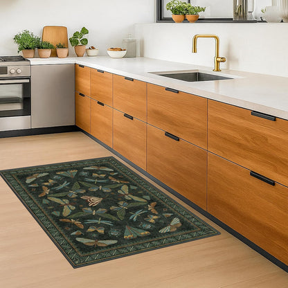 2x3 Entry Way Rugs Indoor - Dark Green Small Throw Rug for Kitchen, Bathroom, Insect Boho Design