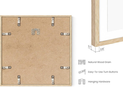 HAUS AND HUES Solid Oak Wood 12”x12” Picture Frames Matted to 8”x8” Set of 6 - Photo Gallery Wall