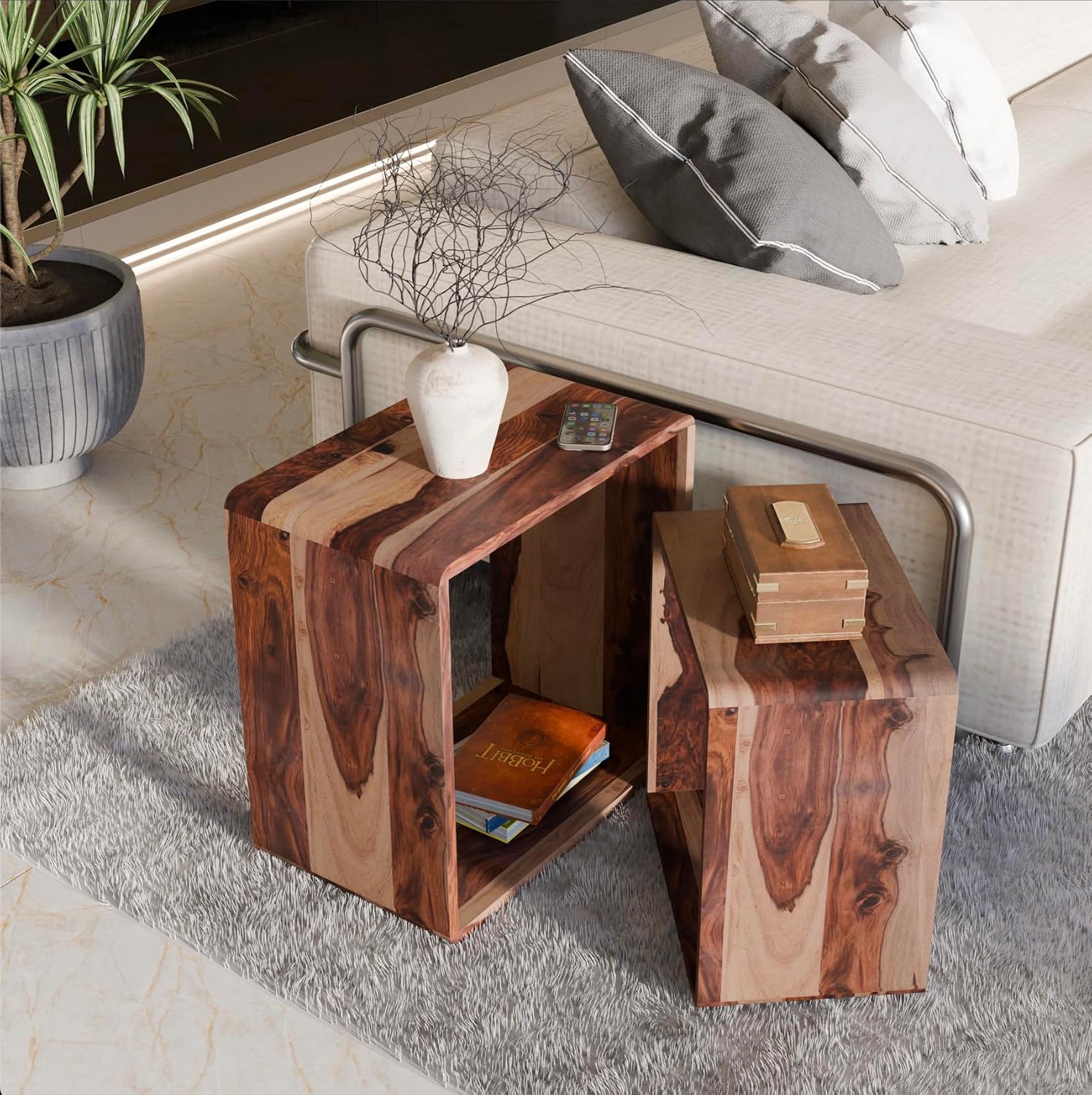 Relso Cascade Nesting Tables for Living Room with Premium Sheesham Wood Construction | Nesting End