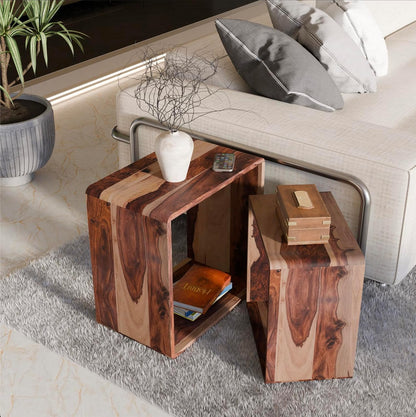 Relso Cascade Nesting Tables for Living Room with Premium Sheesham Wood Construction | Nesting End