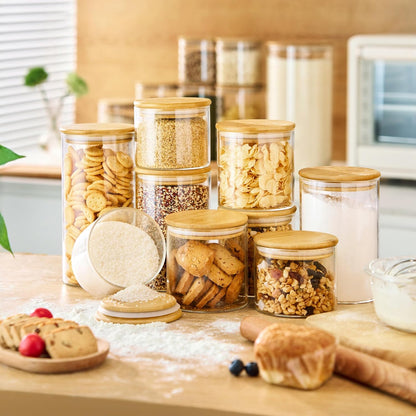 32oz - 4 Pack Glass Jars with Bamboo Lids, Glass Pantry Storage Containers with Airtight Lids