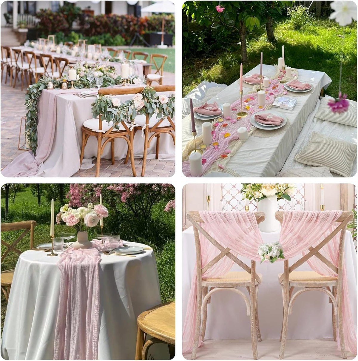 Sioloc 10 Pack Light Pink Cheesecloth Table Runner Fall Autumn Decor for Home 10ft Table Cloth for