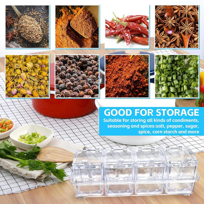 4-Cell Clear Seasoning Rack Spice Box, Storage Container Condiment Jars Acrylic Seasoning Box with