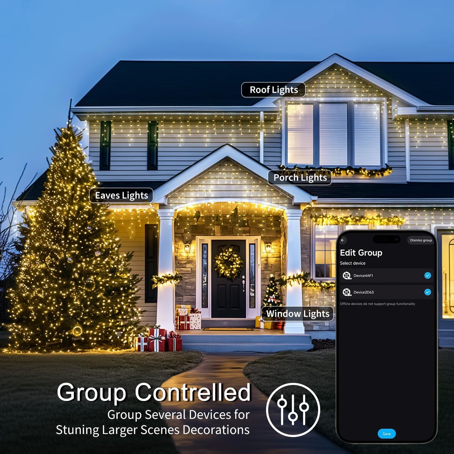 JMEXSUSS 400 LED RGB Icicle Lights - Color Changing, Plug-in for Indoor/Outdoor Christmas