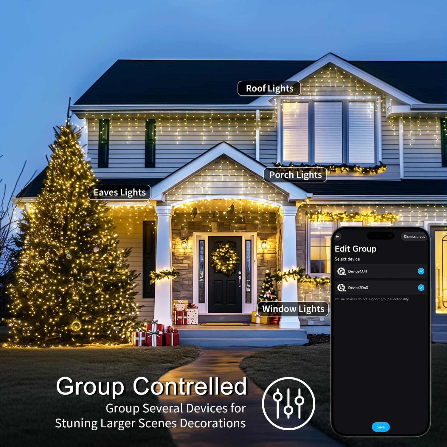 JMEXSUSS 400 LED RGB Icicle Lights - Color Changing, Plug-in for Indoor/Outdoor Christmas