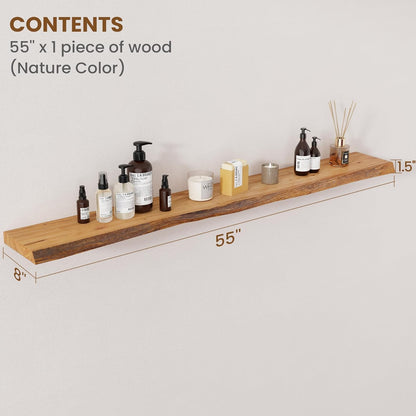 Floating Shelves for Wall Decor, Rustic Solid Elm Wood Live Edge Floating Shelves Wall Mounted