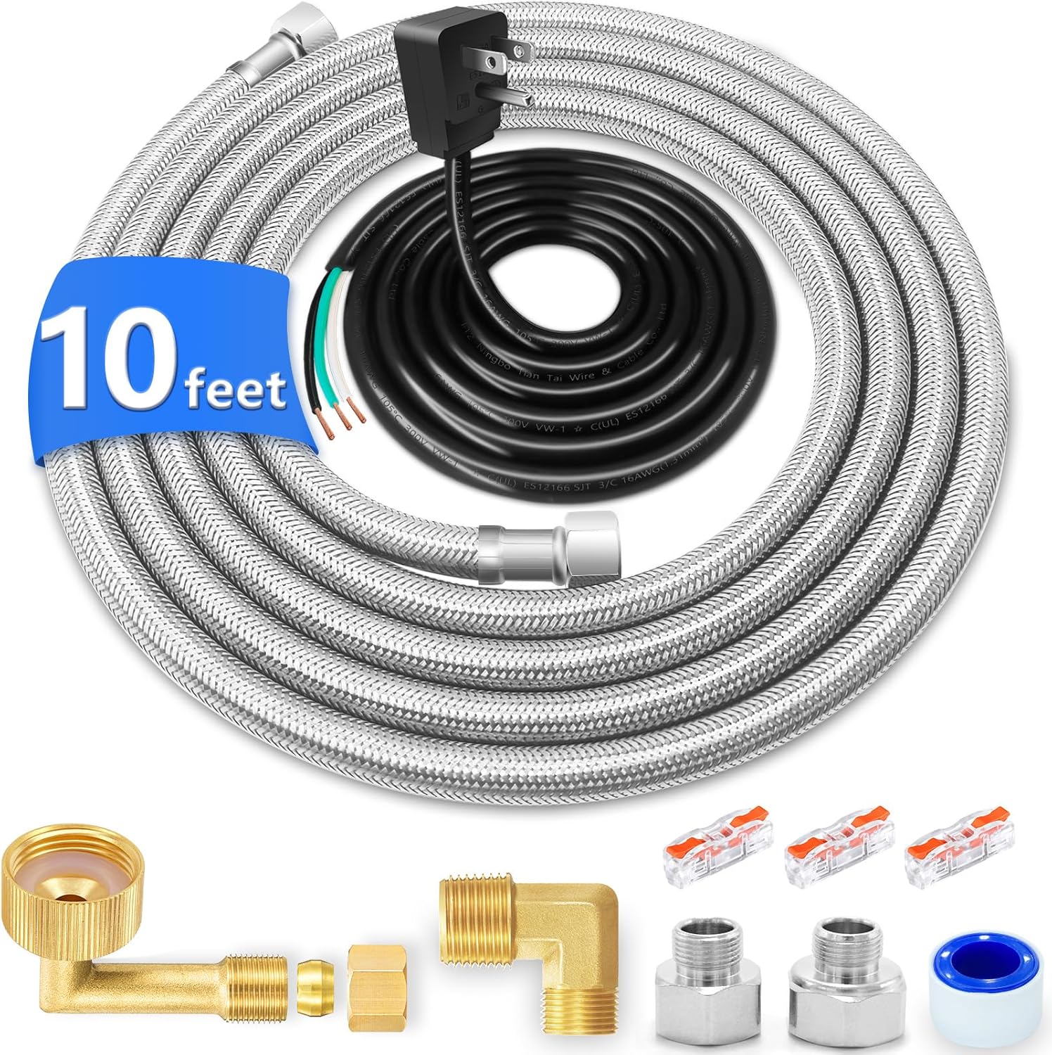 Dishwasher Installation Kit - 10 FT Stainless Steel Dishwasher Hose with 3/8" Compression