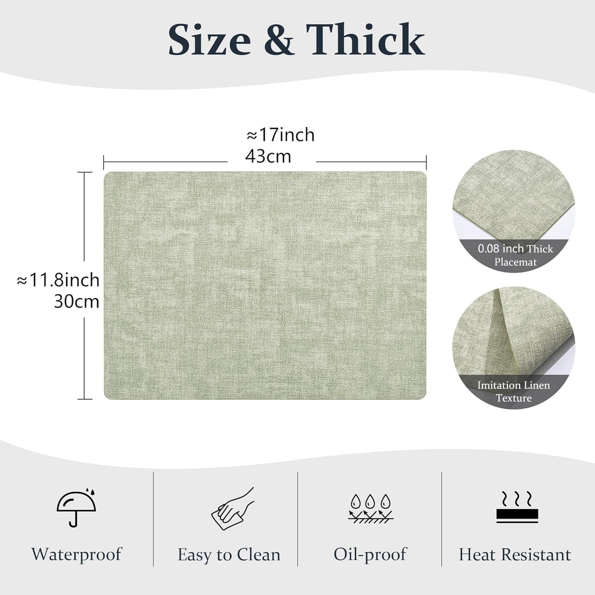 FROMHEART Faux Leather Placemats Set of 8–Waterproof,Heat/Oil Stain-Resistant PU Table