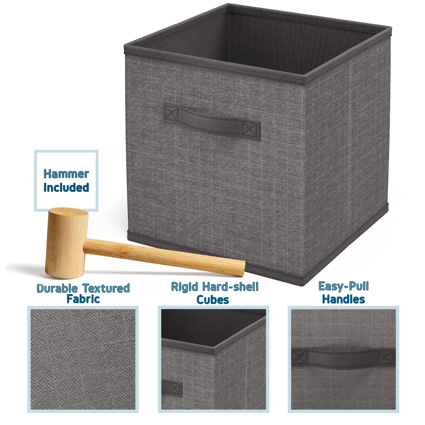 6 Cube Storage Organizer, Gray Storage Cubes Organizer Shelves, Sturdy Cubbies Storage Shelves with