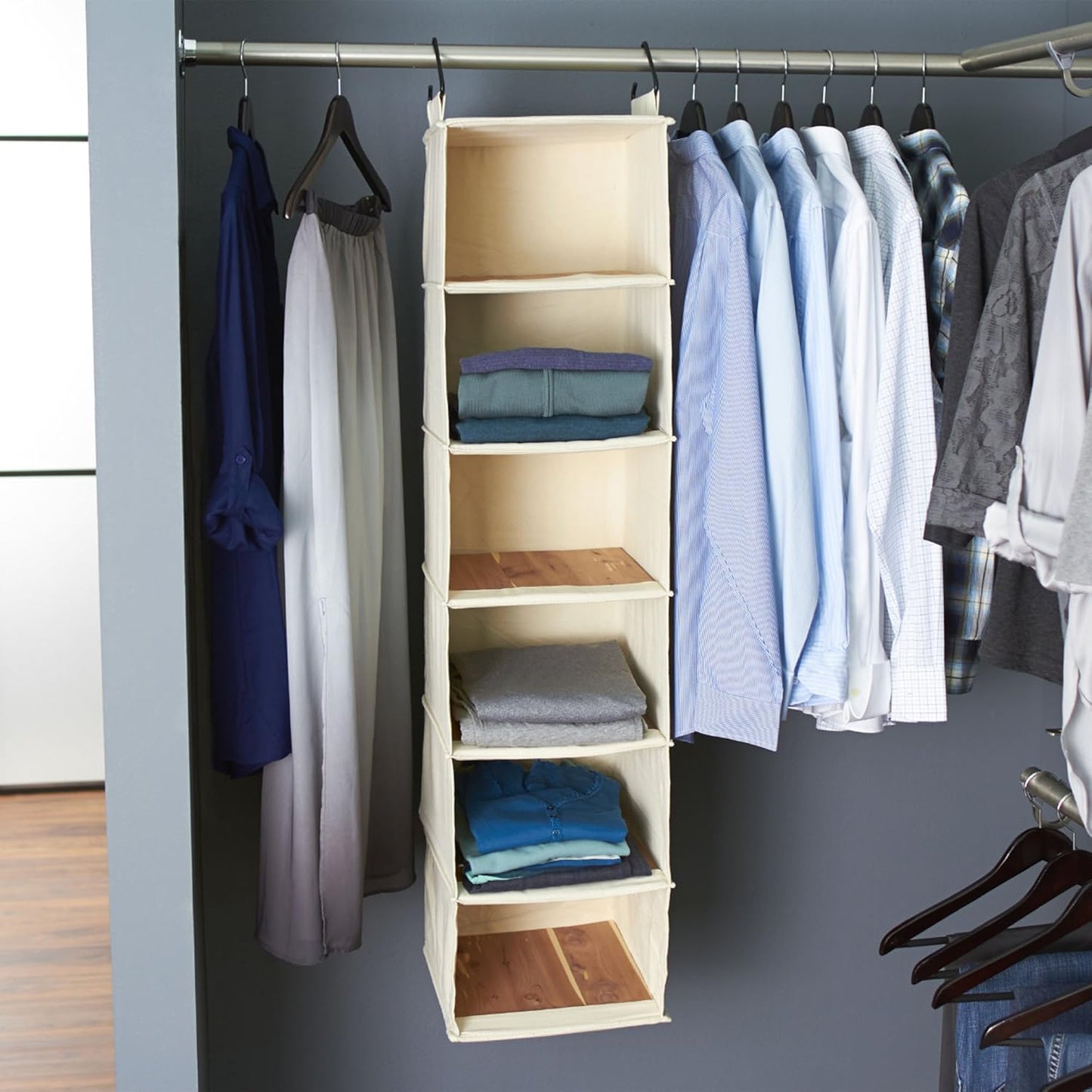 Household Essentials Cedarline 6-Shelf Hanging Closet Organizer, Heavy-Duty Cotton Canvas