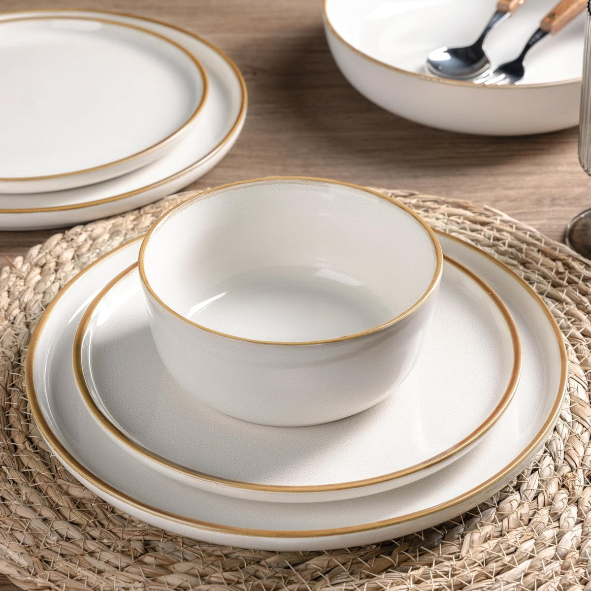 GBHOME Ceramic Dinnerware Sets for 4, 12 Pieces Stoneware Plates and Bowls Sets, Scratch Resistant