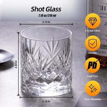 KAMMAK Crystal Whiskey Glasses Set of 2, Handcrafted 7.1oz Old Fashioned Glasses Stemless, Luxury