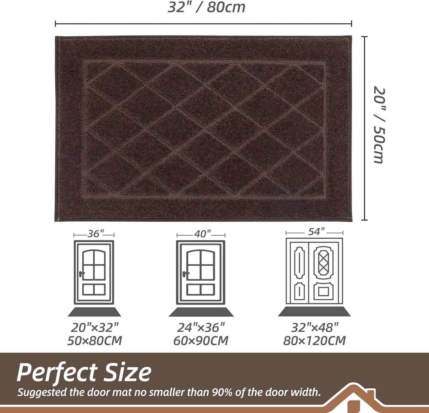BEQHAUSE Dirt Trapper Door Mat 20" x 32", Doormat Non-Slip Entryway Rugs Washable, Dog Door Mat