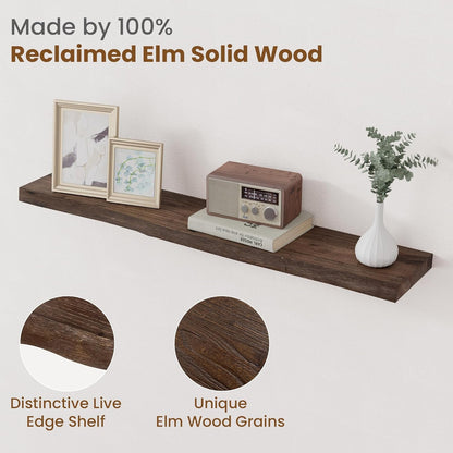 Floating Shelves for Wall Decor, Rustic Solid Elm Wood Live Edge Floating Shelves Wall Mounted