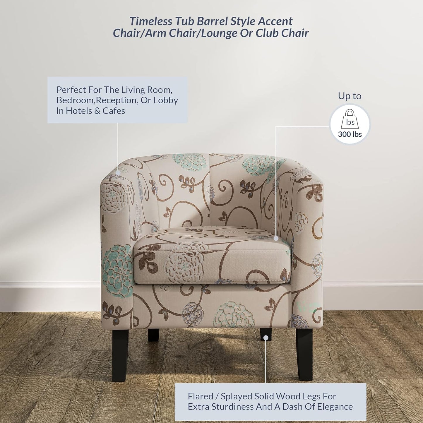 BELLEZE Living Room Chair, Linen Round Accent Barrel Chair, Club Tub Sofa Chair for Bedroom, Corner