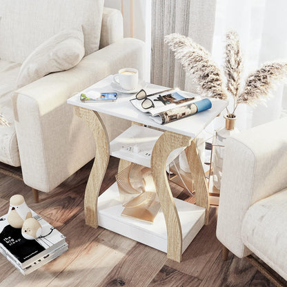 End Table with Charging Station, Side Table with USB Ports and Outlets, Nightstand, 3 Tier End