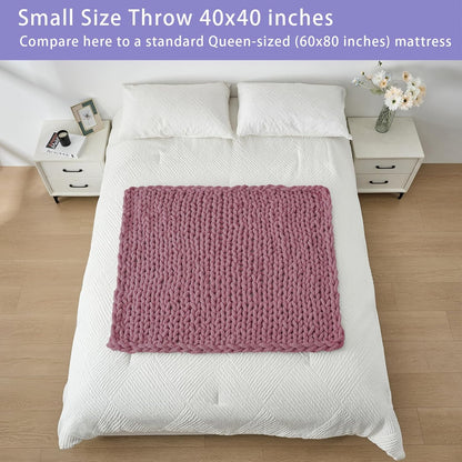 Bigacogo Chunky Knit Throw Blanket for Couch, 40x40 inches, 100% Hand Knitted with Thick Jumbo