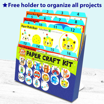 KRAFUN My First Safari Animal Paper Craft Kit, 16 DIY Arts and Crafts Zoo Animal, Organized Craft
