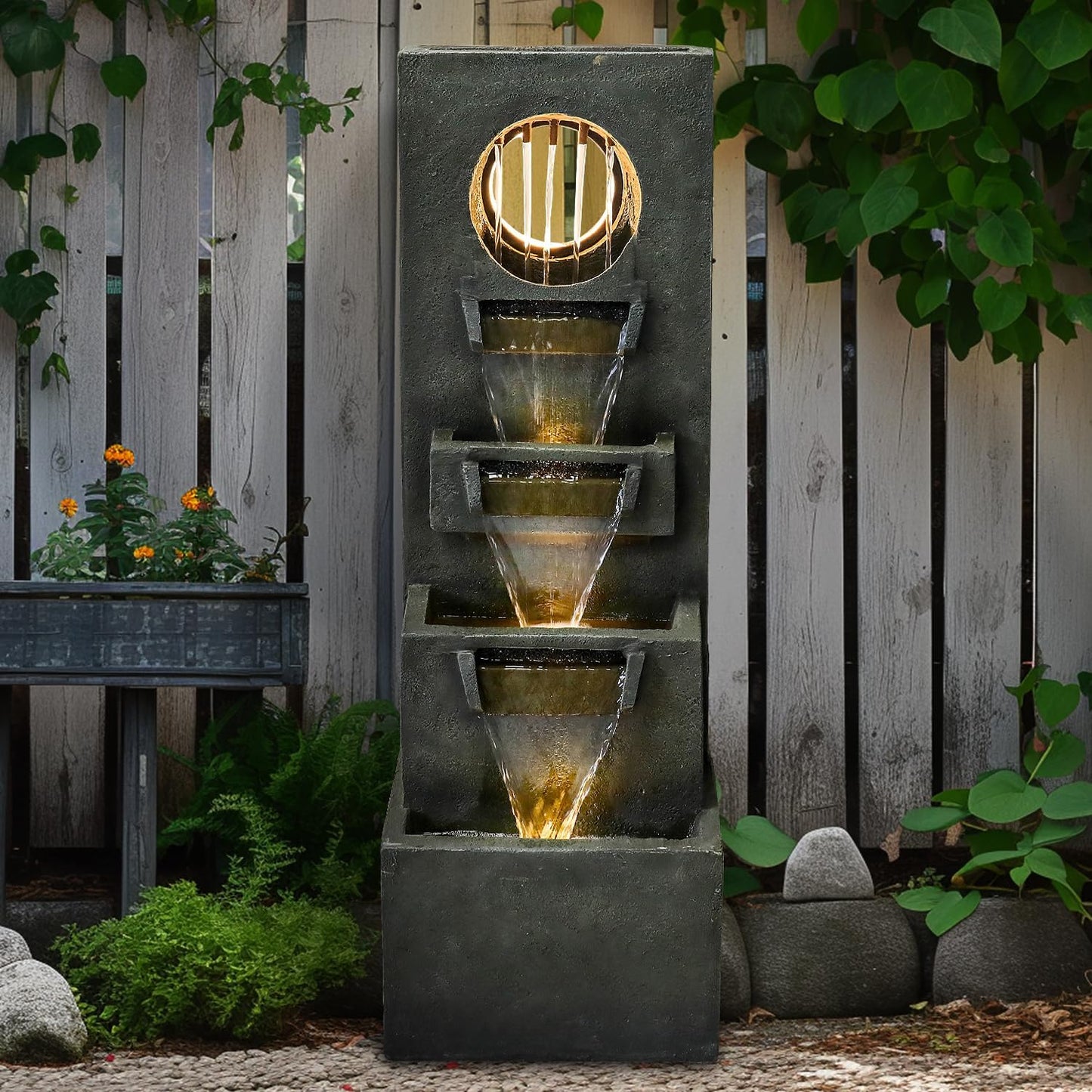 Naturefalls 39.3” H Modern Outdoor Fountain - 4-Tiered Outdoor Garden Fountains with Contemporary