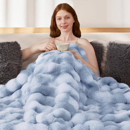 Touchat Luxury 1000GSM Faux Rabbit Fur Throw Blanket, Super Heavy Warm Cozy Grey Blankets for Couch