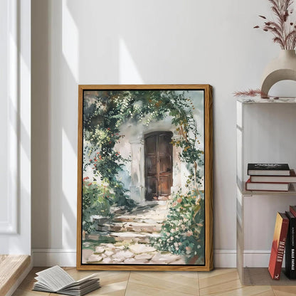 Floating Framed Canvas Vintage Wall Art, Rustic Cottage Spring Garden Oil Paintings Print, Country