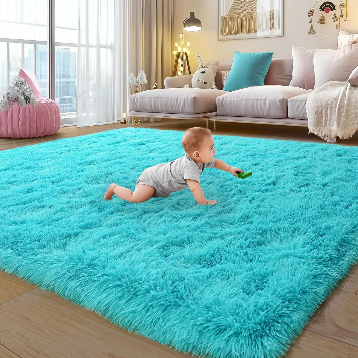 Rezutan Modern Shaggy Area Rug - Super Soft Fluffy Living Room Bedroom Rug for Kids Nursery