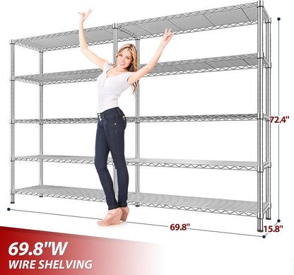 REIBII 69.8" W Storage Shelves 1510LBS Wire Shelving Unit 5 Tier Metal Shelving for Storage Rack