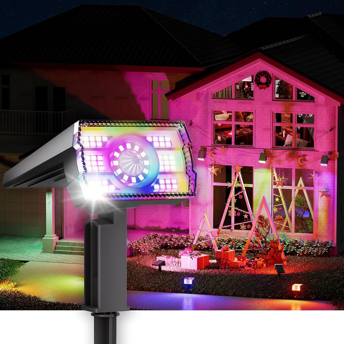 Solar Spot Lights Outdoor 2-Pack Multicolor IP65 Waterproof RGB - 6 Colors, 2 Modes, 105°