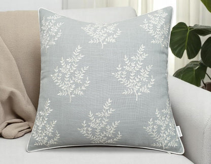 VAGMINE Embroidered Leaves Throw Pillow Cover - 20x20 Inches Square - 100% Cotton Robins Egg